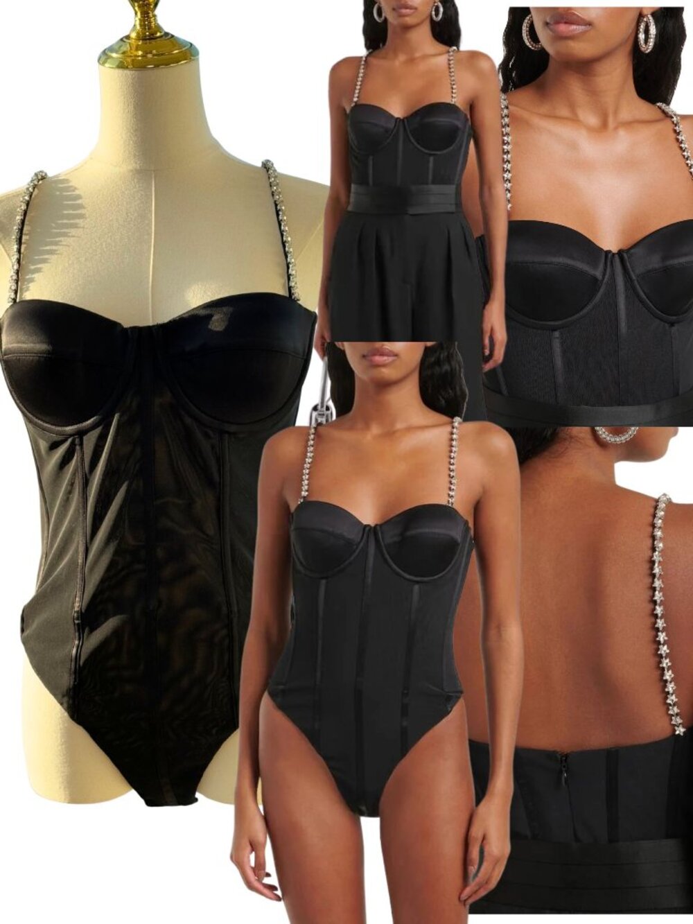 🆕 REBECCA VALLANCE 🧿 NWOT Eclipse Bodysuit, Black Mesh, Star Jewels, Sz US 2